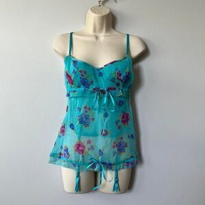 Victoria's Secret Sexy Little Things Floral Corset Sheer Top Size 36B